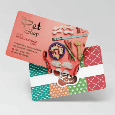 Round corner premium business card printed on 400 GSM cardstock with front and back design, featuring matte finish and glossy spot UV highlights on logo and text.