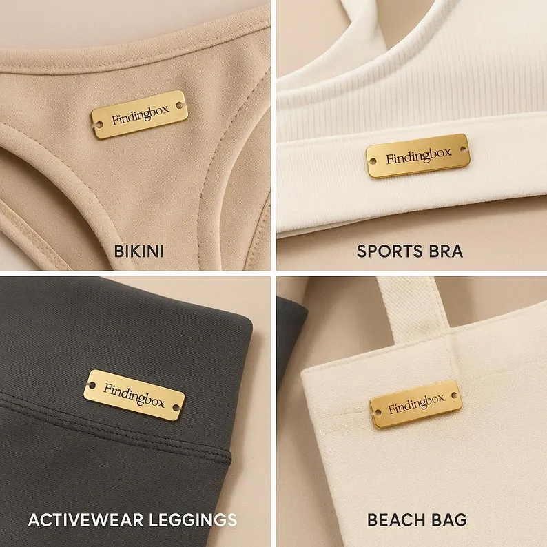 Custom engraved metal labels for clothing, knitwear, and handmade products.
